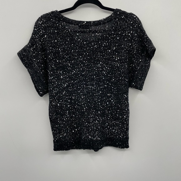 Halston black sparkle short sleeve top - Picture 2 of 8